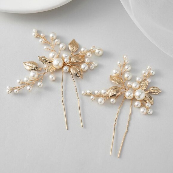Other - 2Pcs Bridal Hair Accessories Pearl Bride Wedding Hair Pins Leaf Bridal Head Piec